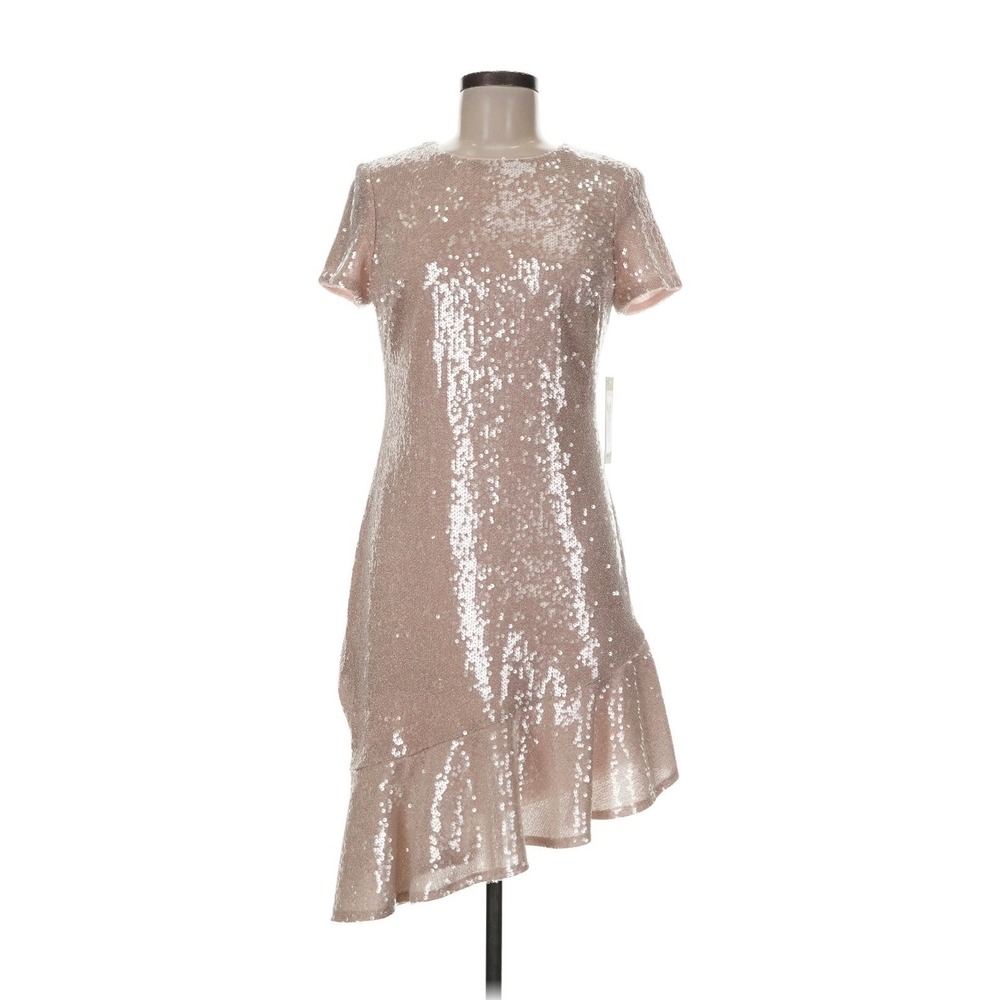 Eliza J Sequin Sheath Dress Womens Size 8 Blush Pink Glam Party Ruffle NEW